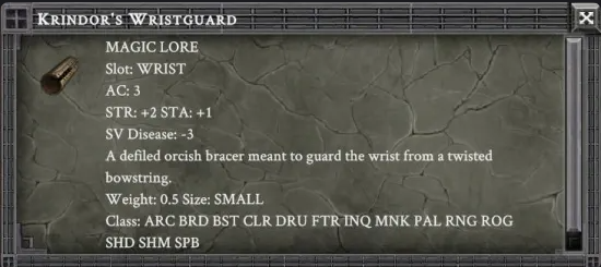 KRINDOR'S WRISTGUARD item card